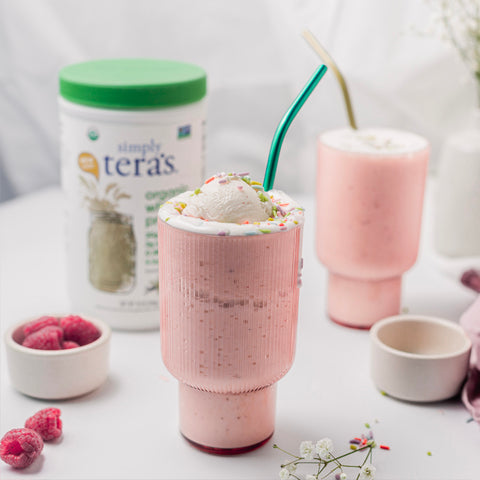 simply tera's organic why protein birthday cake milkshake