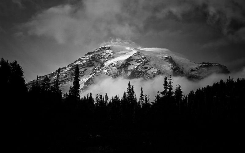 black and white landscape photos lighting on mountain