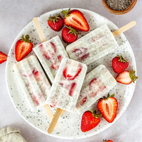 strawberry coconut chia seed popsicles