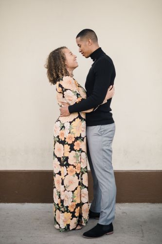 closed pose for regular couples engagement portraits