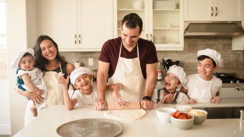 family baking together